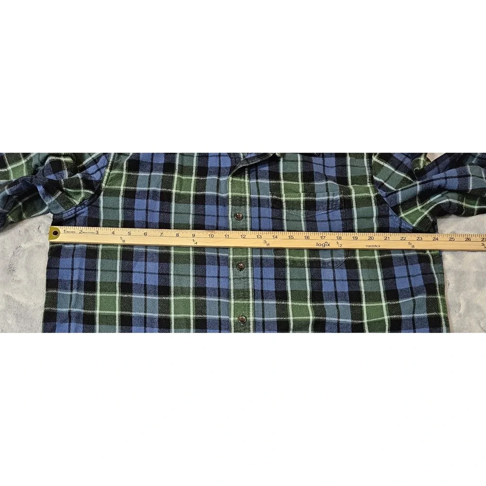 L.L. Bean Men's Blue Green Plaid Traditional Fit Flannel Shirt Size Large - Picture 3 of 6